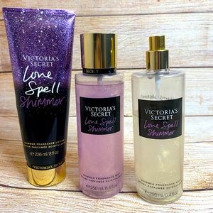 Victoria's Secret LOVE SPELL Shimmer Fragrance Mist and Lotion Set Glitter Spray